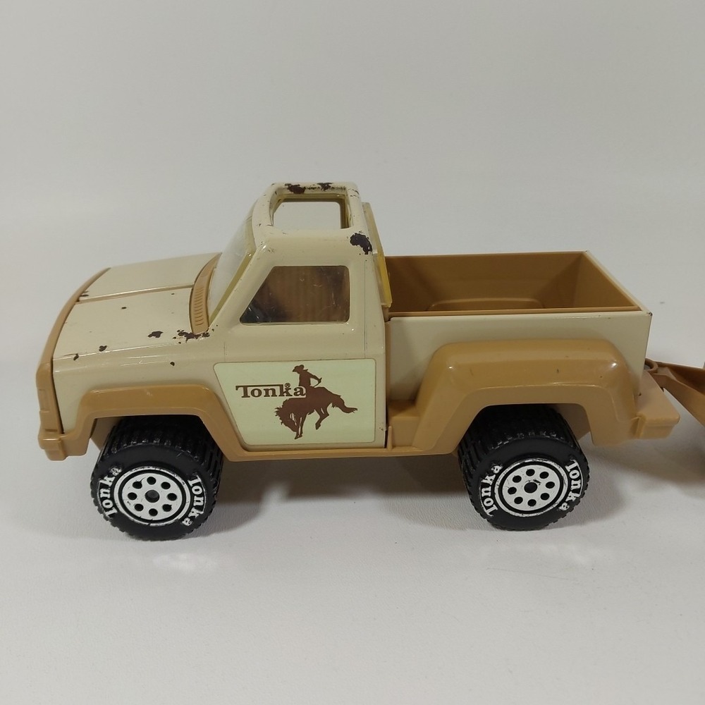 Vintage 1979 Tonka Buckin' Bronco Pick-Up Truck w/ Horse Trailer Tan #812562 - Picture 2 of 11